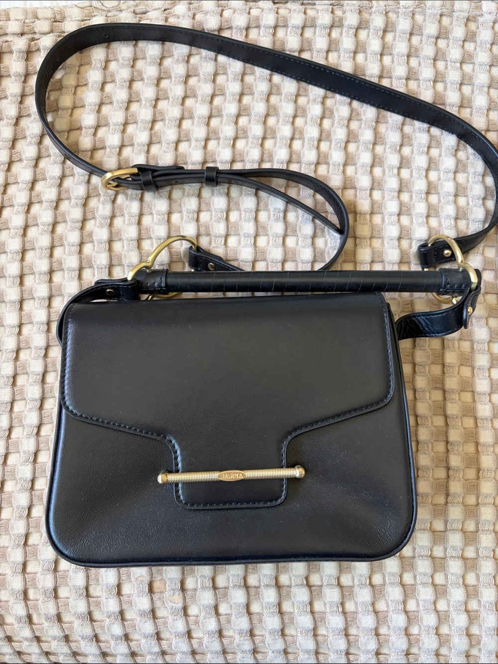 Women's Black Leather Crossbody Bag with Gold Accent